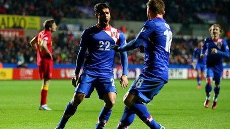 Croatia's Eduardo celebrates scorig the winner