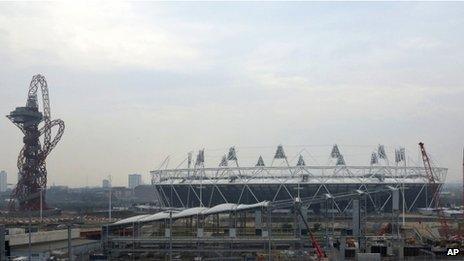 A view of building work taking place at the Olympic Stadium on 22 March 2013