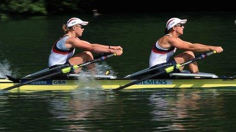 Britain's Anna Watkins and Katherine Grainger in action