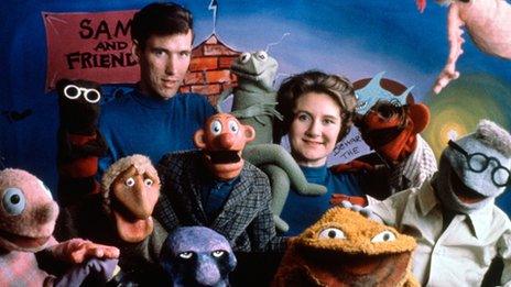 Jane and Jim Henson with Muppets