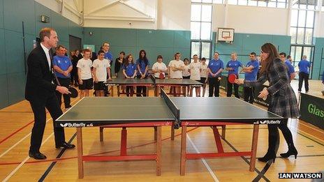 Prince William and Catherine playing table tennis