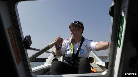 Sarah Outen on board her boat