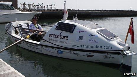 Sarah Outen on board her boat