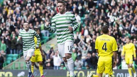 Kris Commons celebrates scoring for Celtic against Hibernian