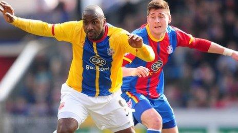 Barnsley's Jason Scotland and Crystal Palace's Joel Ward