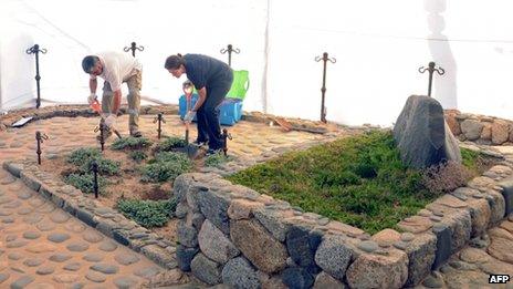 The grave of Pablo Neruda in the garden of his home in Isla Negra, Chile