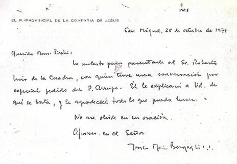 Letter dated 1977 from the then Fr Bergoglio regarding a 'disappeared' woman