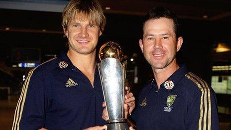 Shane Watson and Ricky Ponting after Australia's Champions Trophy win in 2009