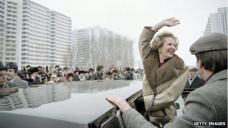 Margaret Thatcher greets Moscovites 29 March 1987