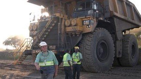 A coal dumper lorry at the Vale coal mine in Tete