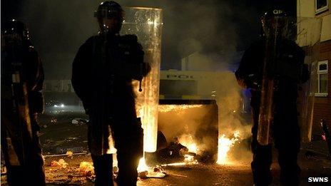 Riot police at the gathering in Easton