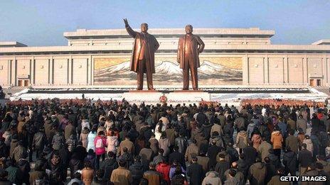 Statues of Kim il-Sung and Kim Jong-il in Pyongyang