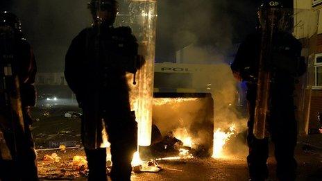 Riot police at the gathering in Easton