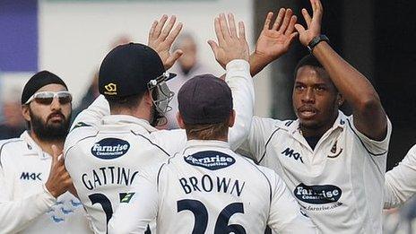 Chris Jordan celebrates a wicket