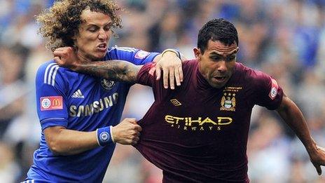 Chelsea defender David Luiz and Manchester City striker Carlos Tevez