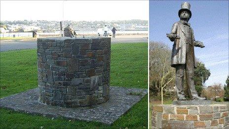 The empty plinth and the statue that was stolen