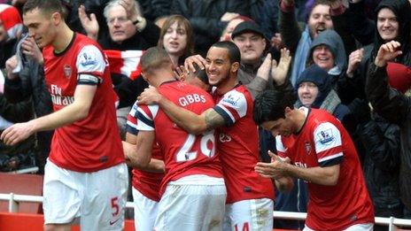 Arsenal celebrate against Norwich