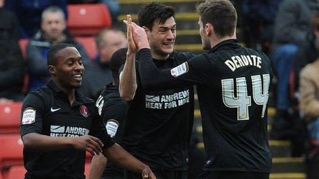 Charlton captain Johnnie Jackson celebrates after scoring at Barnsley