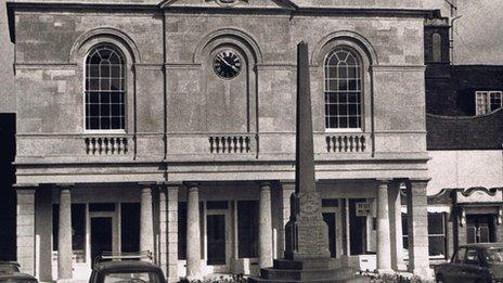 Historic photo of war memorial in Westbury Market Place