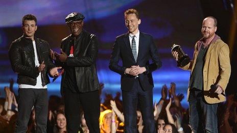 Stars of The Avengers accept the award for MTV Movie of the Year