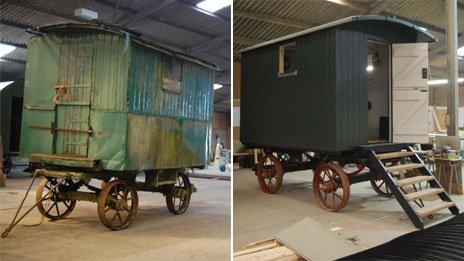 The living van before and after restoration work