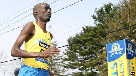 Wesley Korir running in the Boston Marathon