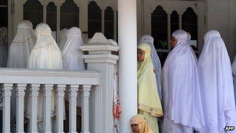 File photo: Members of the Ahmadiyah community attend Friday prayers at the An-Nur Mosque in Manis Lor village, in Kuningan, West Java, on 5 August 2011