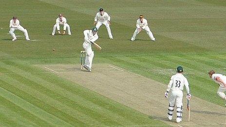 Worcestershire batting at Old Trafford against Lancashire