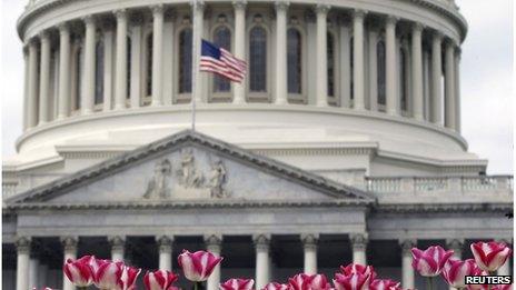 A flag at half-mast in Washington DC 16 April 2013