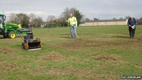 Damaged cricket pitch in March