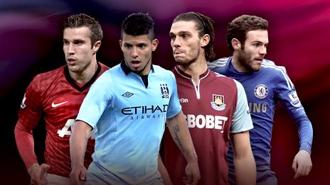 Robin van Persie, Sergio Aguero, Andy Carroll and Juan Mata