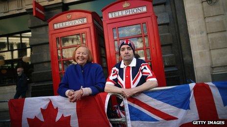 John Loughley, 58, of Wandsworth (R) and Margaret Kittle of Winona, Canada stand outside Paul"s Cathedral as they prepare to sleep on the street overnight ahead of the funeral of former Prime Minister Margaret Thatcher