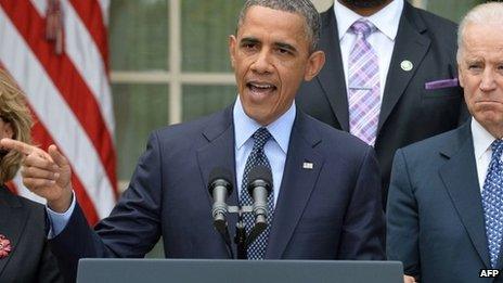 US President Barack Obama speaks on gun control in the Rose Garden of the White House in Washington, DC 17 April 2013