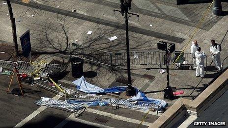 Forensic experts searching Boston marathon bomb scene