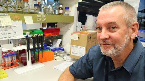 Peter Timms at the Queensland University of Technology sitting in his lab