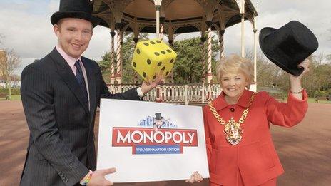 Monopoly manager Dan Taylor and Wolverhampton Mayor Councillor Christine Mills