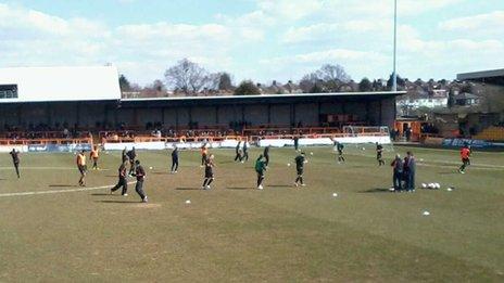 Players warming up at Underhill Stadium