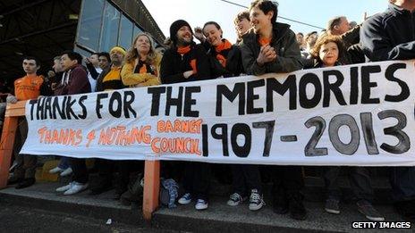 Supporters at Barnet's final match at Underhill