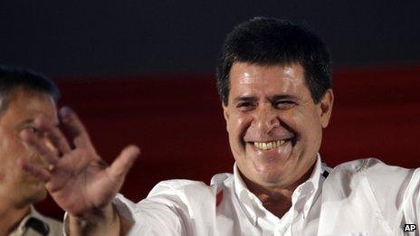 Horacio Cartes celebrates his election victory