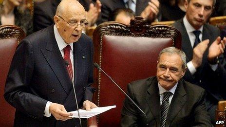 Italy's President Giorgio Napolitano at his swearing in 22/4/2013