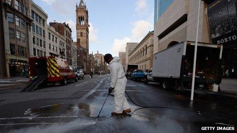 Boston's Boylston Street being cleaned - 22 April