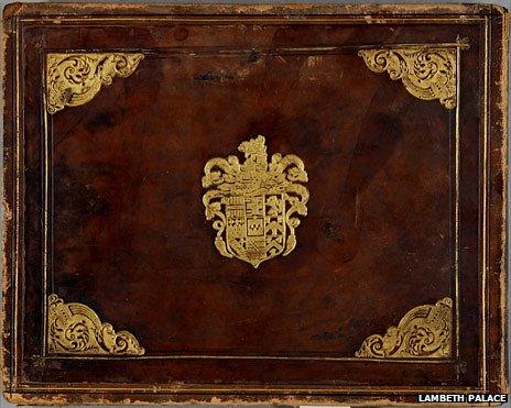 The cover of a book of prints on the theme of the Eighty Years’ War, with the arms of Sir Francis Walsingham.