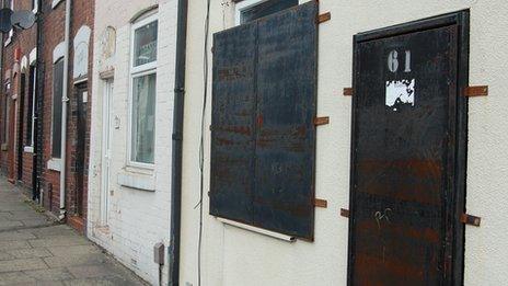 Boarded up houses on Portland Street