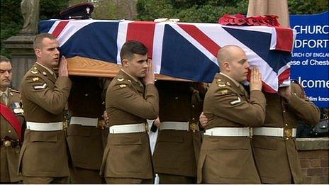 Soldiers carrying the coffin of L/Cpl Jamie Webb