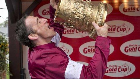 Davy Russell celebrates victory at Punchestown