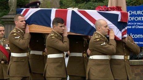 Soldiers carrying the coffin of L/Cpl Jamie Webb