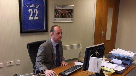 Hartlepool mayor Stuart Drummond, surrounded by Hartlepool United memorabilia