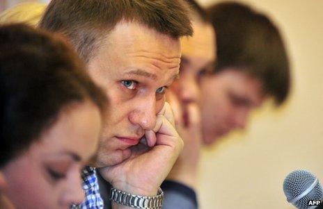 Alexei Navalny in court in Kirov, Russia, 25 April