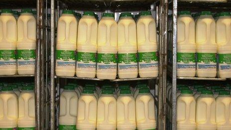 bottles of milk in a supermarket