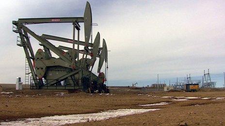 Oil derricks at Bakken